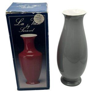 Vintage La Vase By Saravel Gray 8" Tall Ceramic Vase In Box Made In Taiwan